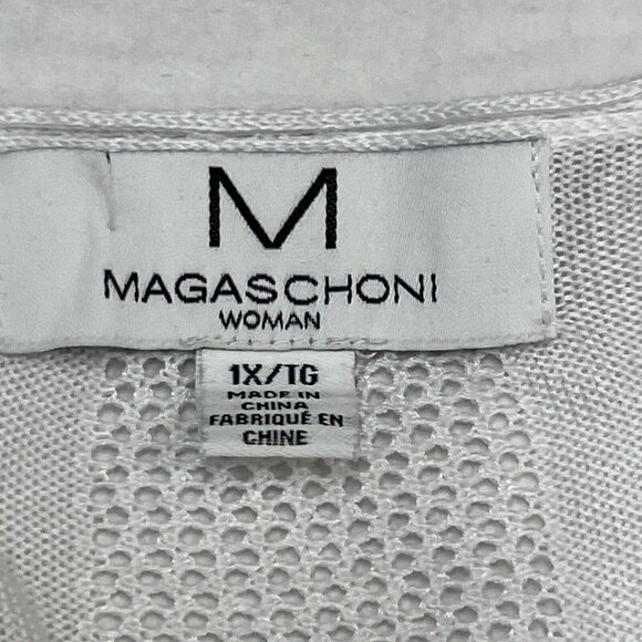 Magaschoni Womens 1X Open Front Long Cardigan White Open Knit Detail White Drape - Picture 8 of 9